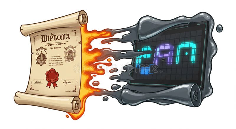 An Illustrated Concept Compares a Traditional Diploma and a Digital ...